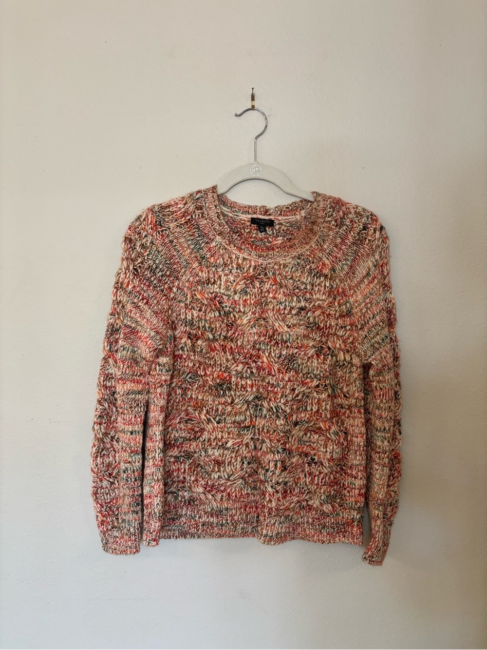 Talbots Multicolor Marled Crewneck Sweater in Coral, Cream & Green